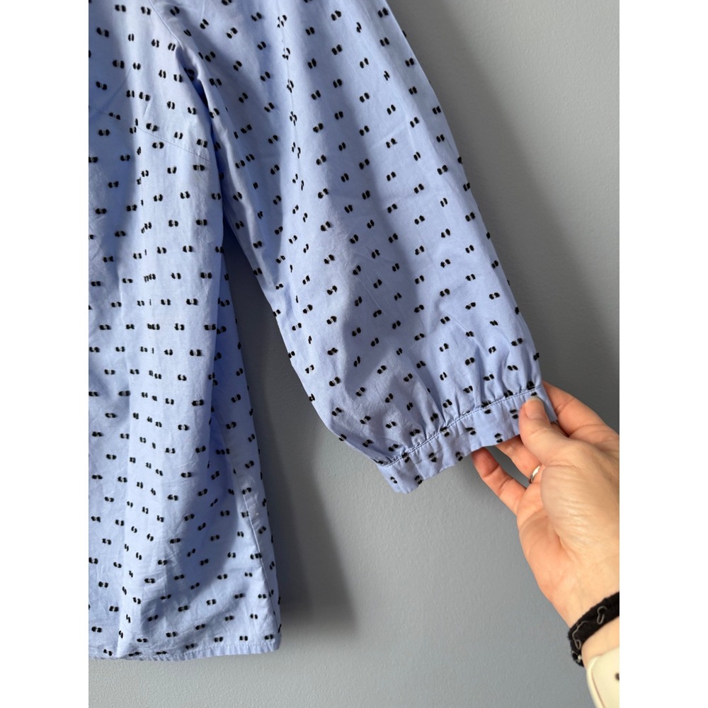 Talbots Women Light Blue Black Dot Print 3/4 Sleeve Button Neck Tunic Top Size L - Picture 8 of 12